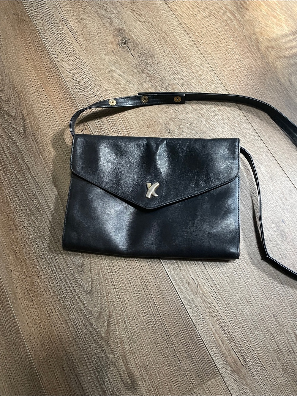 Vintage By Paloma Picasso Black Leather Envelope Style Bag